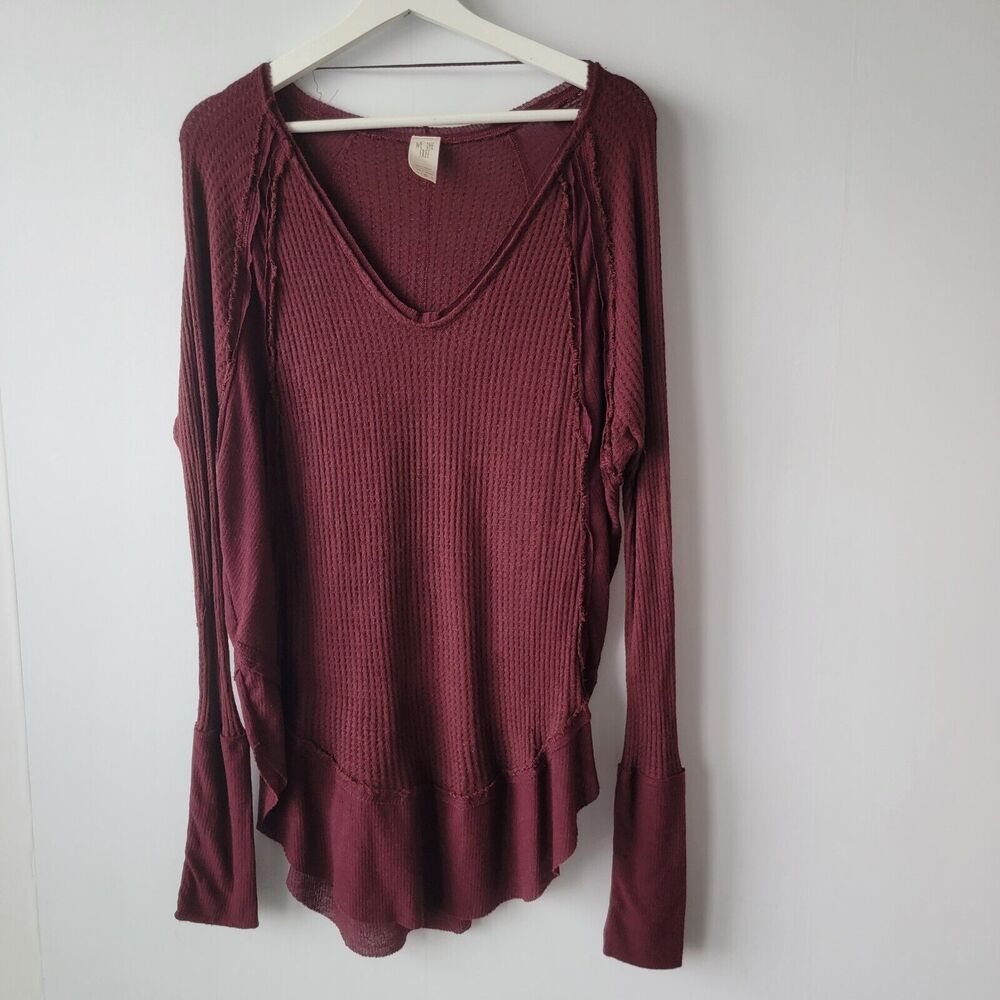We‎ The Free womens Waffle Knit Thermal Top Size M Burgundy Oversized